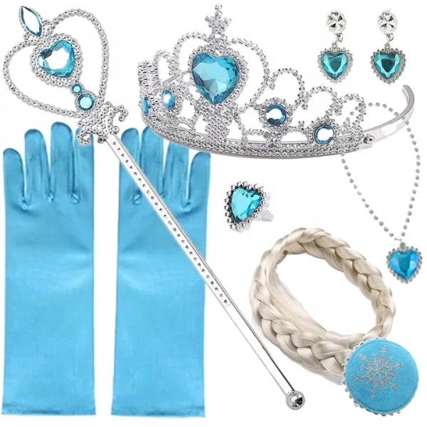 STRÓJ ELSA DODATKI DO STRÓJ KARNAWAŁOWY KRAINA LODU KORONA BERŁO RĘKAWICZKI