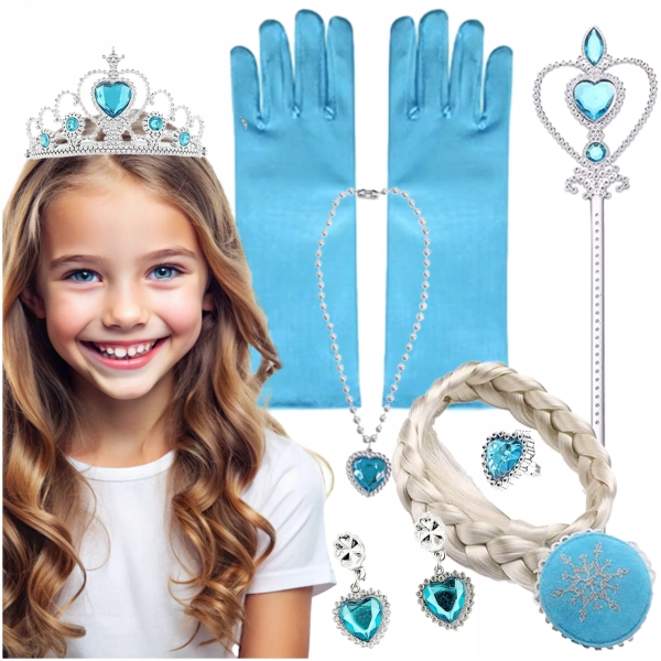 STRÓJ ELSA DODATKI DO STRÓJ KARNAWAŁOWY KRAINA LODU KORONA BERŁO RĘKAWICZKI