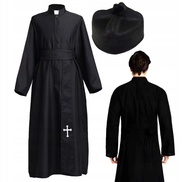 STRÓJ KSIĘDZA SUTANNA KSIĄDZ BIRET KOSTIUM PRZEBRANIE STRÓJ HALLOWEEN