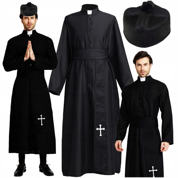 STRÓJ KSIĘDZA SUTANNA KSIĄDZ BIRET KOSTIUM PRZEBRANIE STRÓJ HALLOWEEN