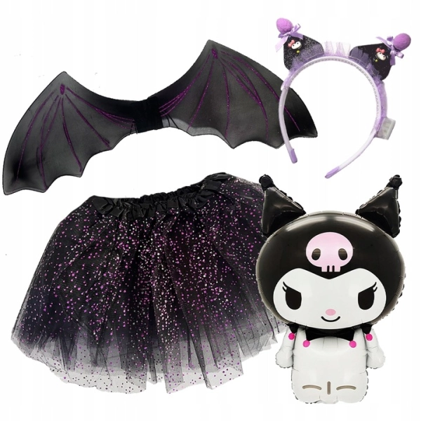 STRÓJ SANRIO KUROMI TUTU OPASKA LED KOSTIUM NA BAL STRÓJ KARNAWAŁOWY +BALON