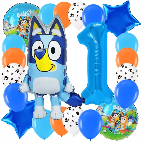 ZESTAW BALONÓW BLUEY PIESEK BALON CYFRA 1