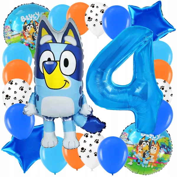 ZESTAW BALONÓW BLUEY PIESEK BALON CYFRA 4