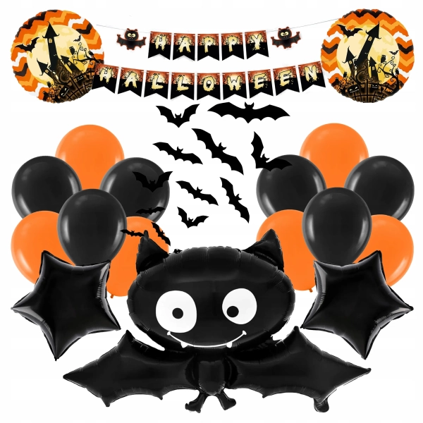 ZESTAW BALONÓW DEKORACJE HALLOWEEN NIETOPERZ BALONY OZDOBY HALLOWEEN PARTY