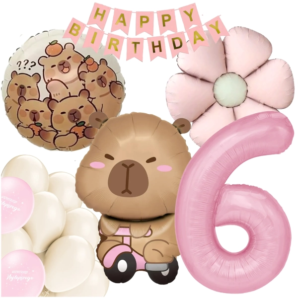 ZESTAW BALONÓW KAPIBARA KWIATEK CYFRA 6