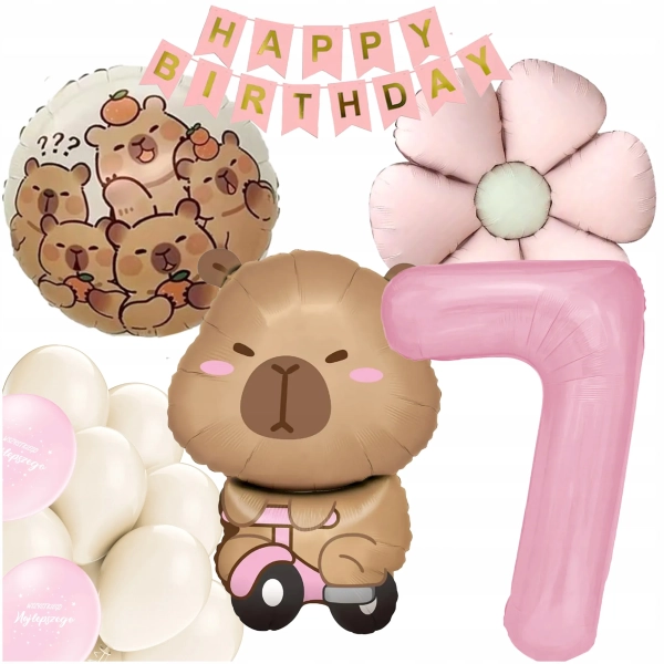 ZESTAW BALONÓW KAPIBARA KWIATEK CYFRA 7