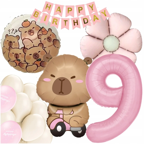 ZESTAW BALONÓW KAPIBARA KWIATEK CYFRA 9