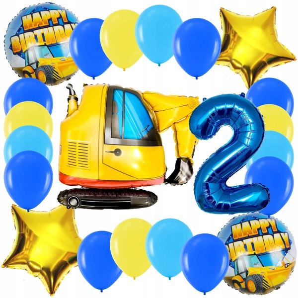 ZESTAW BALONÓW KOPARKA BUDOWNICZY BALON CYFRA 2