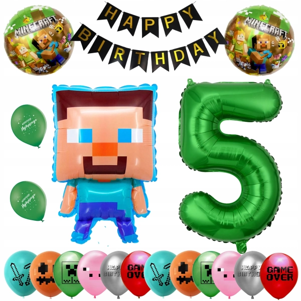 ZESTAW BALONÓW MINECRAFT BALON CYFRA 5