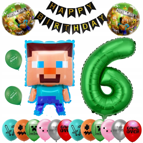 ZESTAW BALONÓW MINECRAFT BALON CYFRA 6