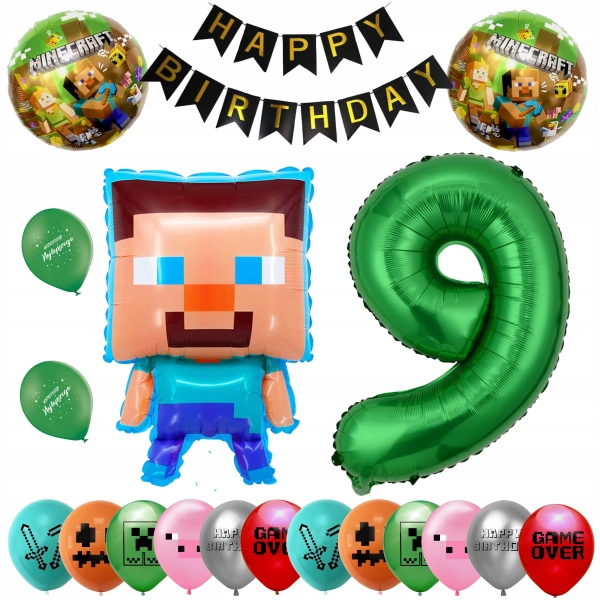 ZESTAW BALONÓW MINECRAFT BALON CYFRA 9