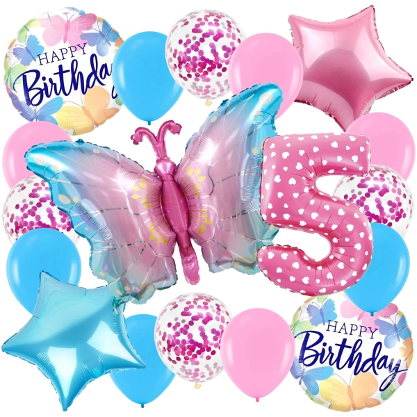 ZESTAW BALONÓW MOTYL MOTYLEK BALON CYFRA 5