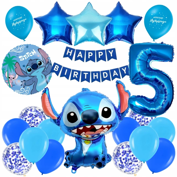 ZESTAW BALONÓW CZWARTE URODZINY STITCH BALON CYFRA 5