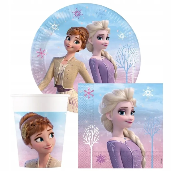 ZESTAW NA URODZINY FROZEN 2 ELSA TALERZYKI KUBKI BALONY PARTY KRAINA LODU