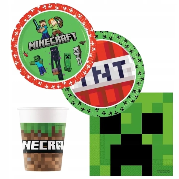 ZESTAW NA URODZINY MINECRAFT BALONY TALERZYKI KUBKI NA URODZINY DLA GRACZA