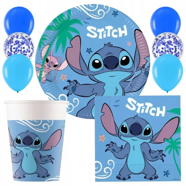 ZESTAW NA URODZINY STITCH & ANGEL BALONY TALERZYKI KUBKI NA URODZINY STICH