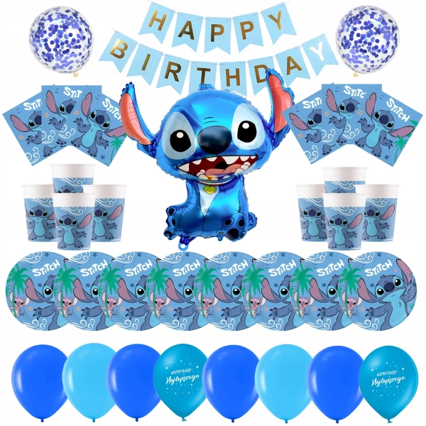 ZESTAW NA URODZINY STITCH & ANGEL BALONY TALERZYKI KUBKI NA URODZINY STICH