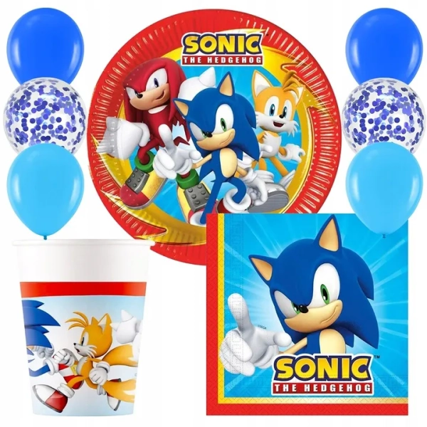 ZESTAW URODZINOWY SONIC BALONY TALERZYKI PAPIEROWE KUBKI NA URODZINY