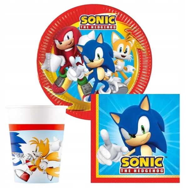 ZESTAW URODZINOWY SONIC BALONY TALERZYKI PAPIEROWE KUBKI NA URODZINY