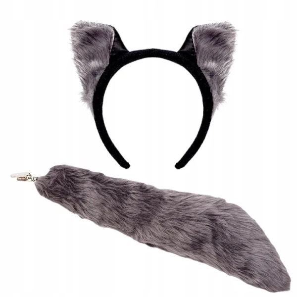 ZESTAW WILKA PRZEBRANIE OPASKA OGON MASKA SZARY WILK DODATKI DO STRÓJ