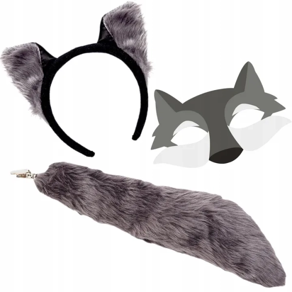 ZESTAW WILKA PRZEBRANIE OPASKA OGON MASKA SZARY WILK DODATKI DO STRÓJ