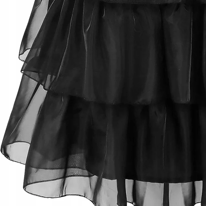 WEDNESDAY ADDAMS STRÓJ SUKIENKA + PERUKA NA BAL KARNAWAŁOWY DLA DZIEWCZYNKI