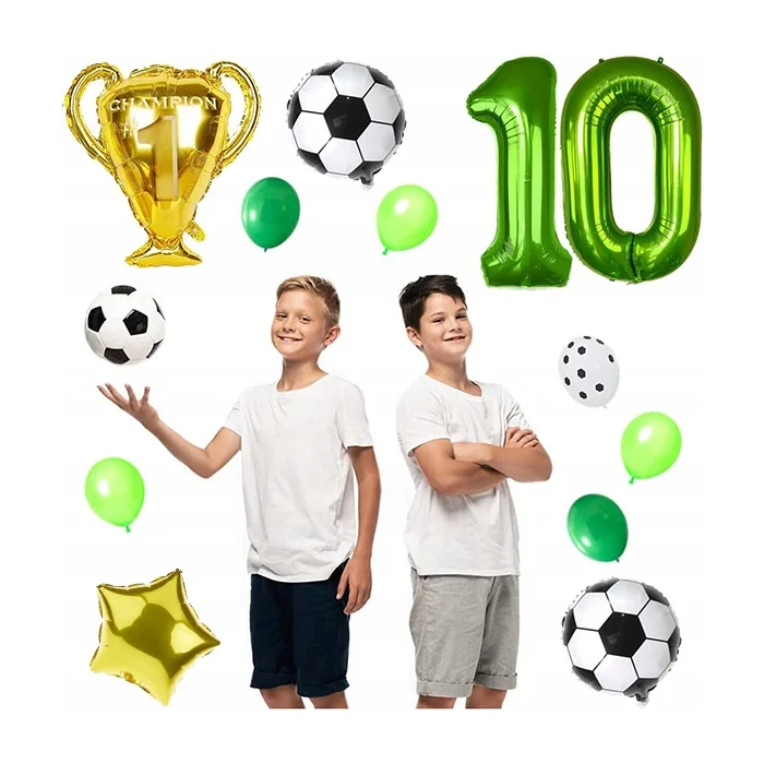 BALONY URODZINOWE PIŁKA NOŻNA BALON CYFRA 10 ZESTAW BALONÓW PARTY PUCHAR