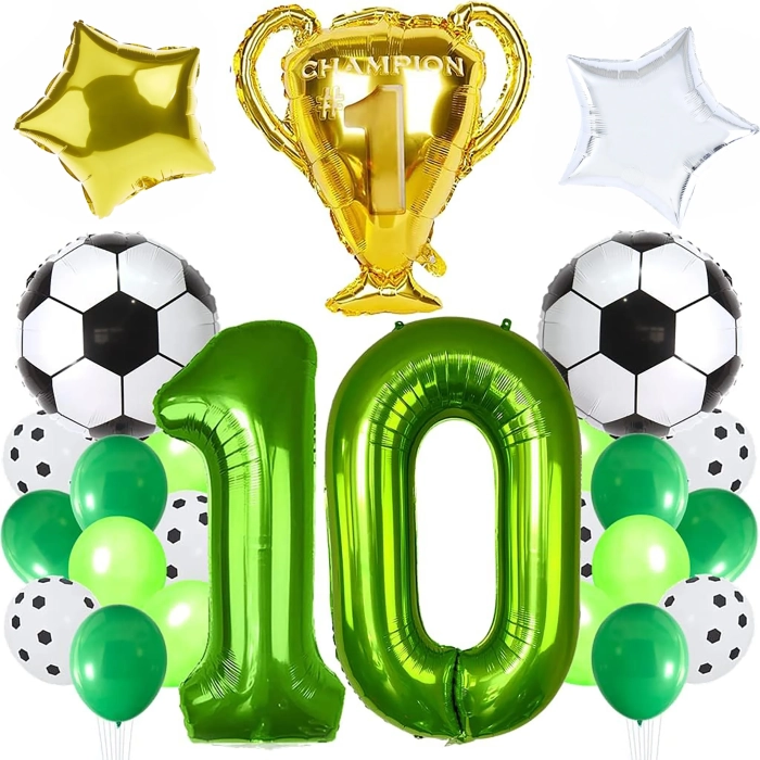 BALONY URODZINOWE PIŁKA NOŻNA BALON CYFRA 10 ZESTAW BALONÓW PARTY PUCHAR