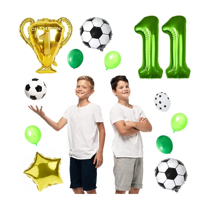 BALONY URODZINOWE PIŁKA NOŻNA BALON CYFRA 11 ZESTAW BALONÓW PARTY PUCHAR