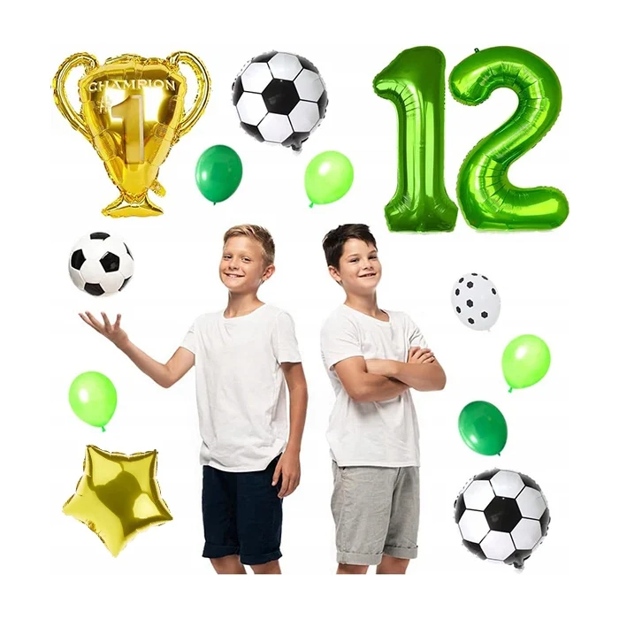 BALONY URODZINOWE PIŁKA NOŻNA BALON CYFRA 12 ZESTAW BALONÓW PARTY PUCHAR