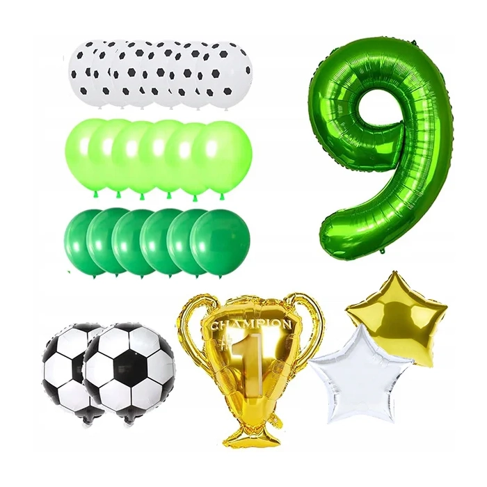 BALONY URODZINOWE PIŁKA NOŻNA BALON CYFRA 9 ZESTAW BALONÓW PARTY PUCHAR