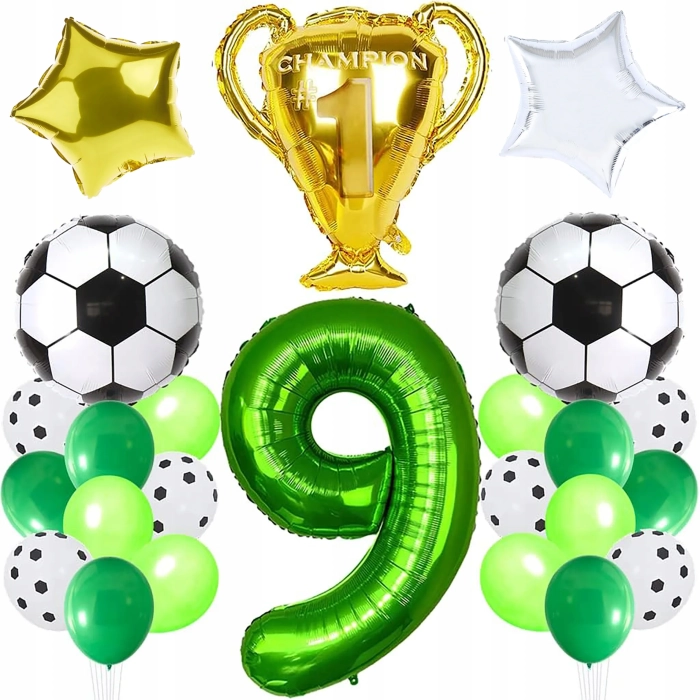 BALONY URODZINOWE PIŁKA NOŻNA BALON CYFRA 9 ZESTAW BALONÓW PARTY PUCHAR