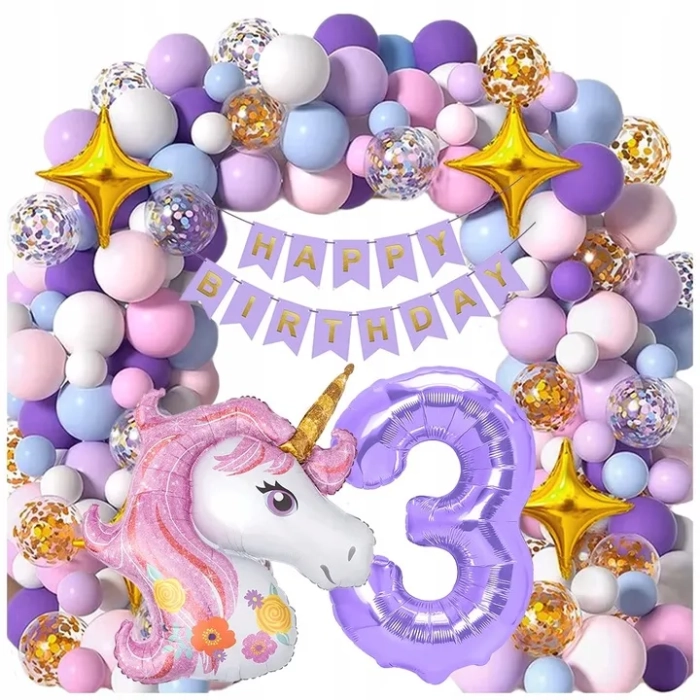 GIRLANDA BALONOWA BALON JEDNOROŻEC PONY CYFRA 3