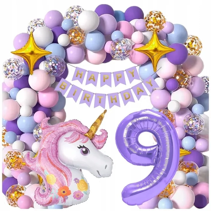 GIRLANDA BALONOWA BALON JEDNOROŻEC PONY CYFRA 9
