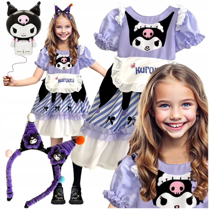 STRÓJ KARNAWAŁOWY SUKIENKA OPASKA SANRIO KUROMI BAL