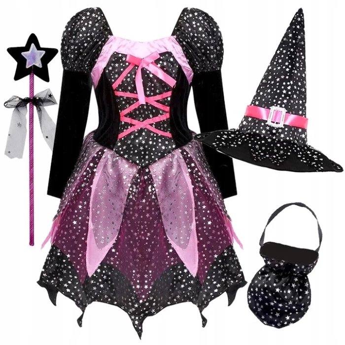 STRÓJ CZAROWNICY WIEDŹMA KOSTIUM STRÓJ NA HALLOWEEN CZAROWNICA 4w1
