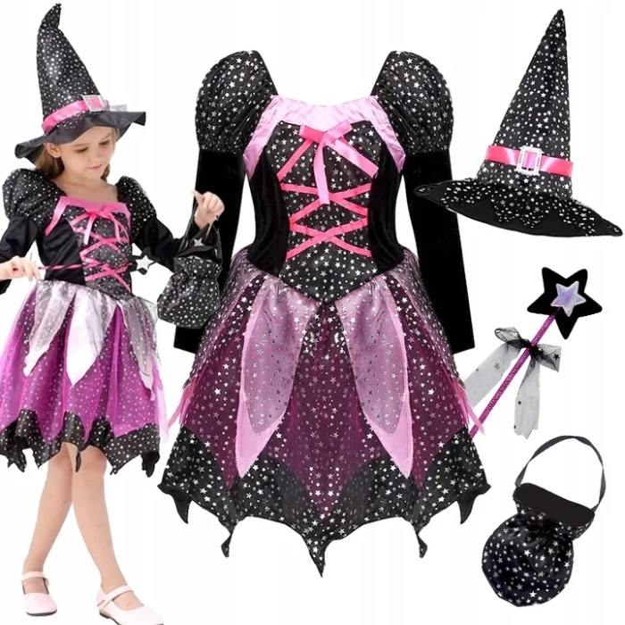 STRÓJ CZAROWNICY WIEDŹMA KOSTIUM STRÓJ NA HALLOWEEN CZAROWNICA 4w1