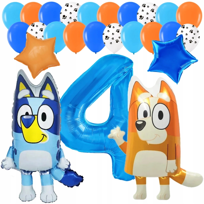 ZESTAW BALONÓW BLUEY BINGO PIESEK CYFRA 4