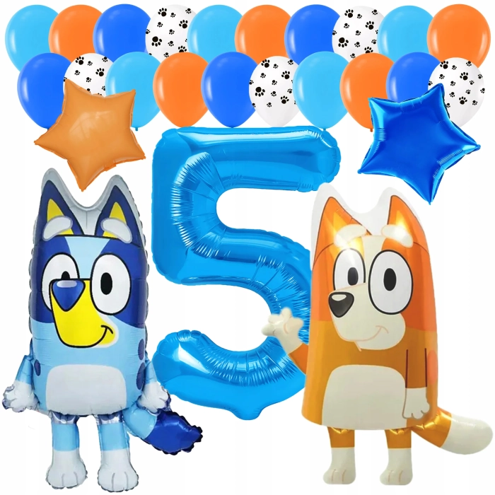 ZESTAW BALONÓW BLUEY BINGO PIESEK CYFRA 5