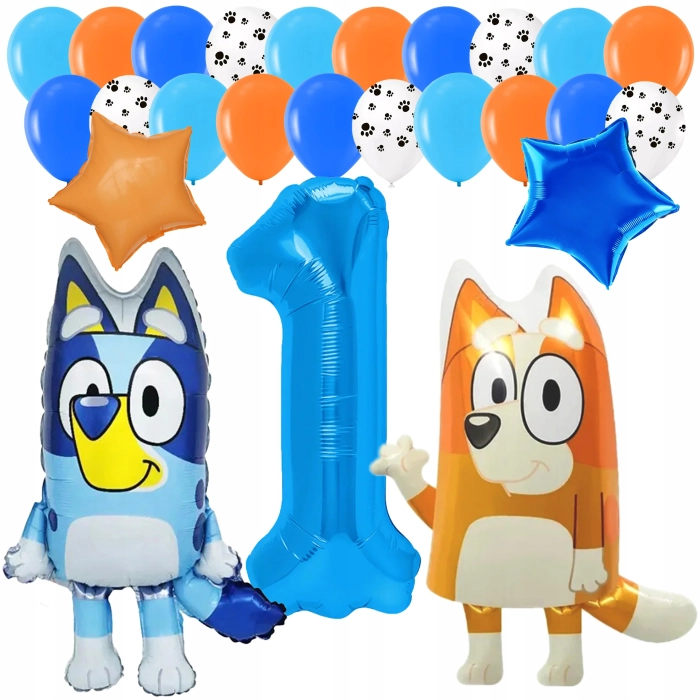 ZESTAW BALONÓW BLUEY BINGO PIESEK CYFRA 1