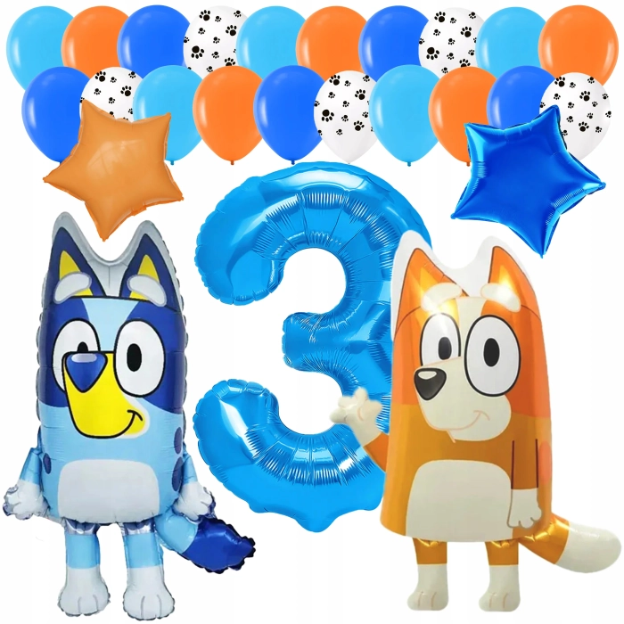 ZESTAW BALONÓW BLUEY BINGO PIESEK CYFRA 3
