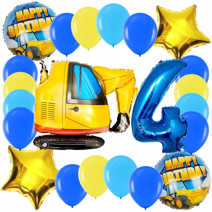 ZESTAW BALONÓW KOPARKA BUDOWNICZY BALON CYFRA 4