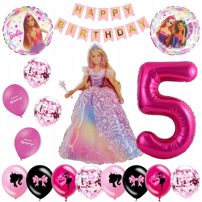 ZESTAW BALONÓW LALKA BARBIE BALON CYFRA 5