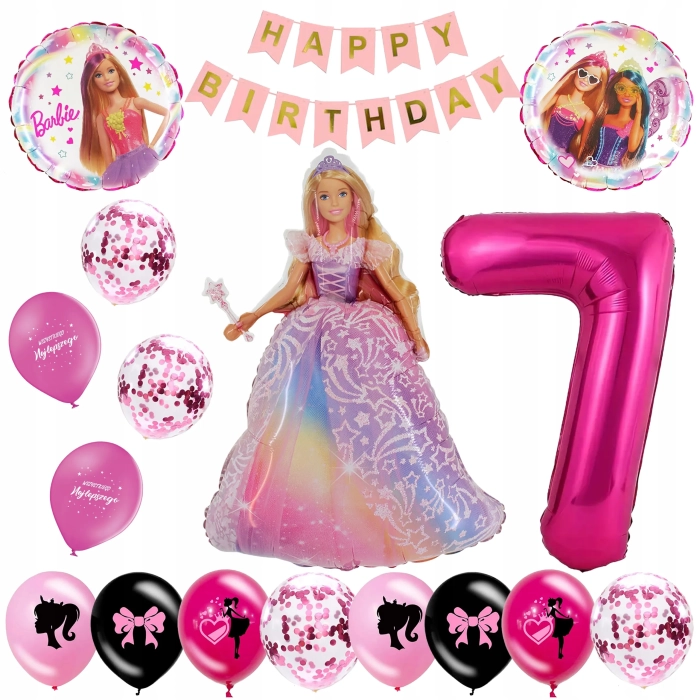 ZESTAW BALONÓW LALKA BARBIE BALON CYFRA 7