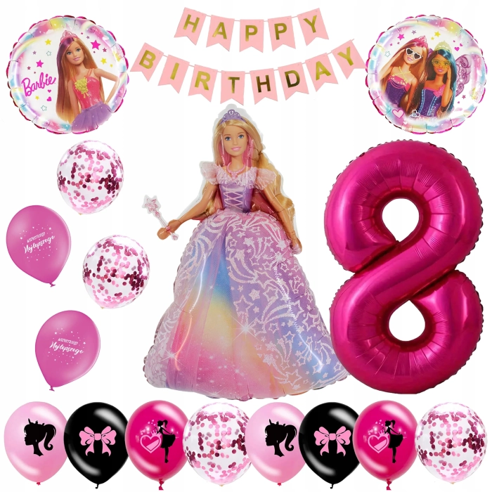 ZESTAW BALONÓW LALKA BARBIE BALON CYFRA 8