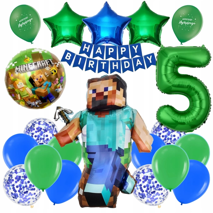 ZESTAW BALONÓW MINECRAFT BALON CYFRA 5