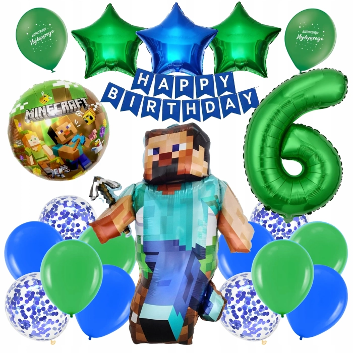 ZESTAW BALONÓW MINECRAFT BALON CYFRA 6