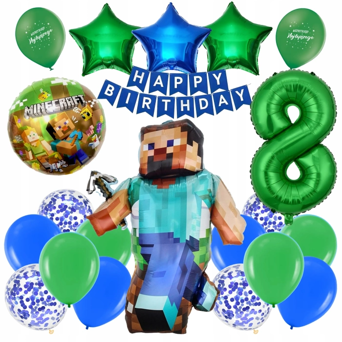 ZESTAW BALONÓW MINECRAFT BALON CYFRA 8