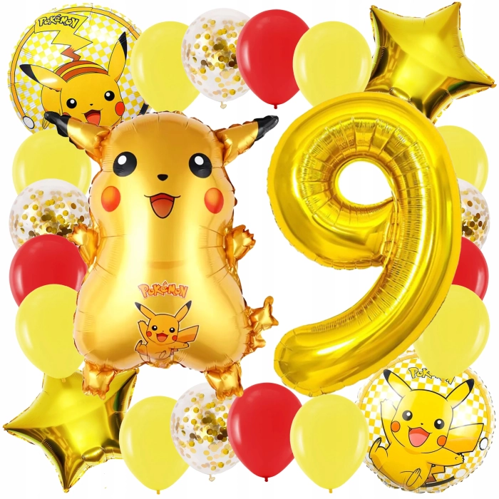ZESTAW BALONÓW PIKACHU POKEMON CYFRA 9