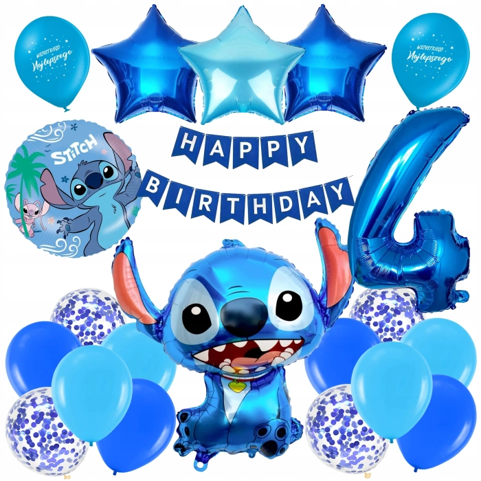 ZESTAW BALONÓW CZWARTE URODZINY STITCH BALON CYFRA 4